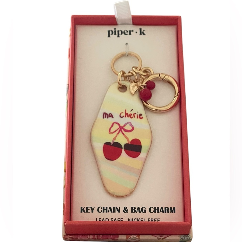 PIPER K Gold-Tone Keychain Bag Charm Cherry Ma Cherie